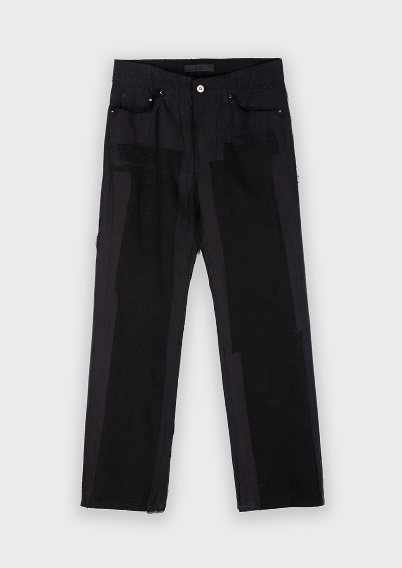 LINEN ATTACHED WIDE JEANS IN BLACK