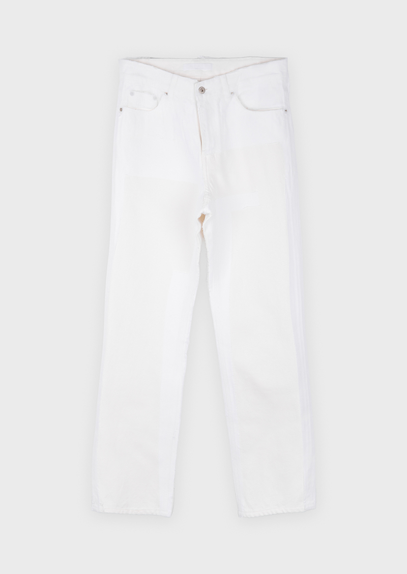 LINEN ATTACHED WIDE JEANS IN WHITE