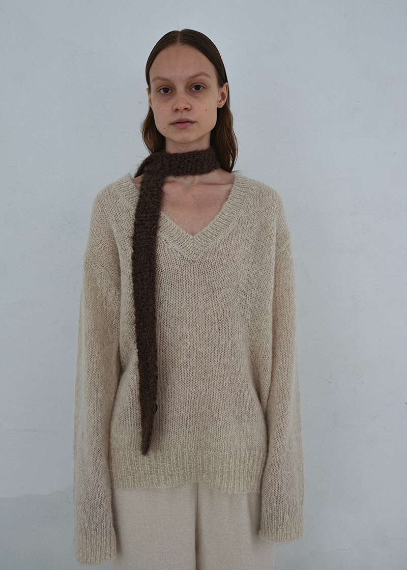 Kidmohair v-neck sweater (Ivory)