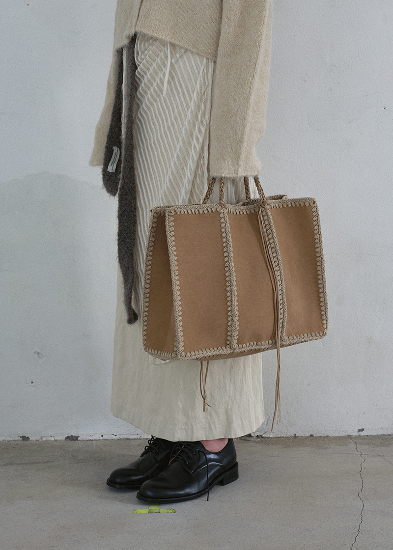 Suede patchwork tote bag (Camel)