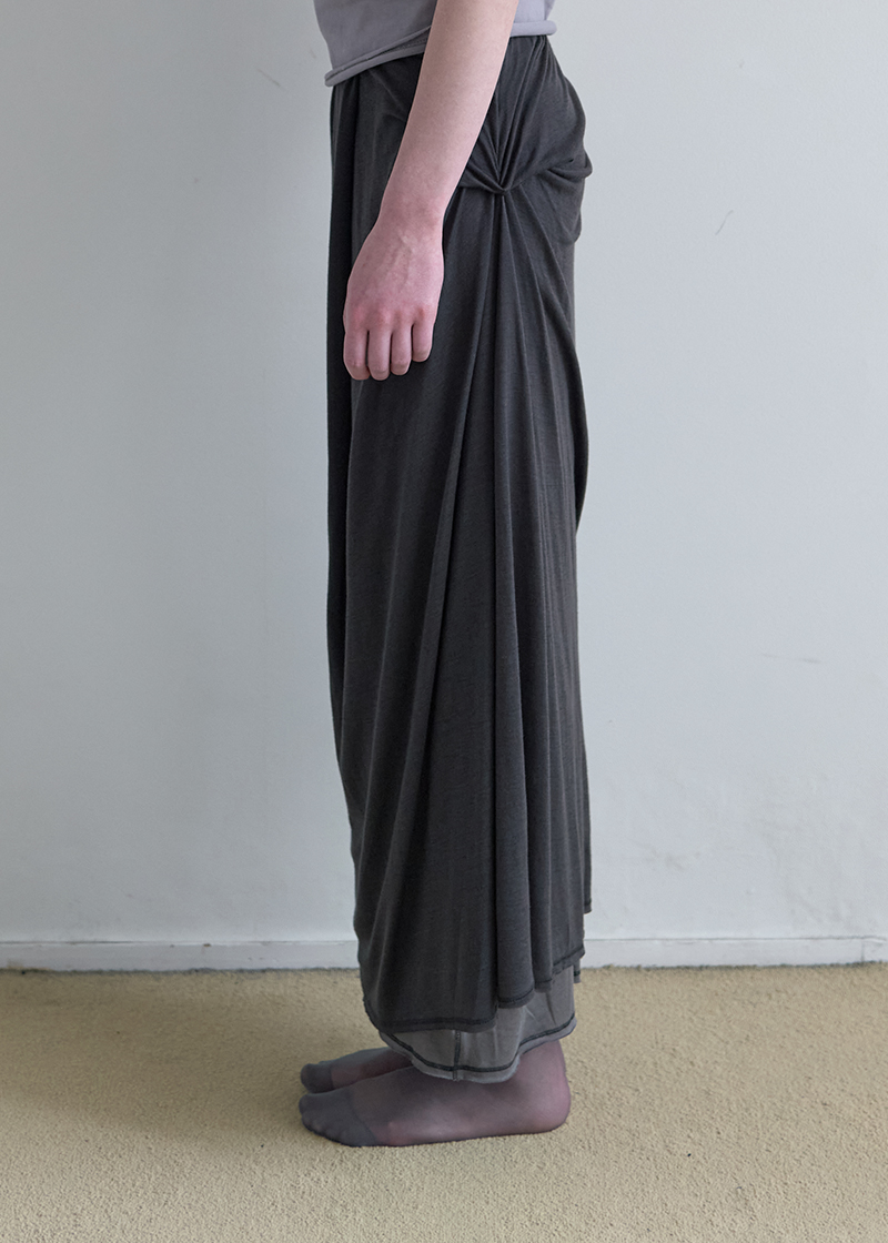 DRAPED DOUBLE LAYERED SKIRT IN DEEP CHARCOAL GREY